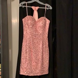 Pink Sequin Tight Short Formal Dress